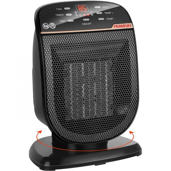 NUMIFUN Aquecedor de Cerâmica Elétrico Portátil, 3 Configurações e Controle Remoto,1500W, 110V, Preto