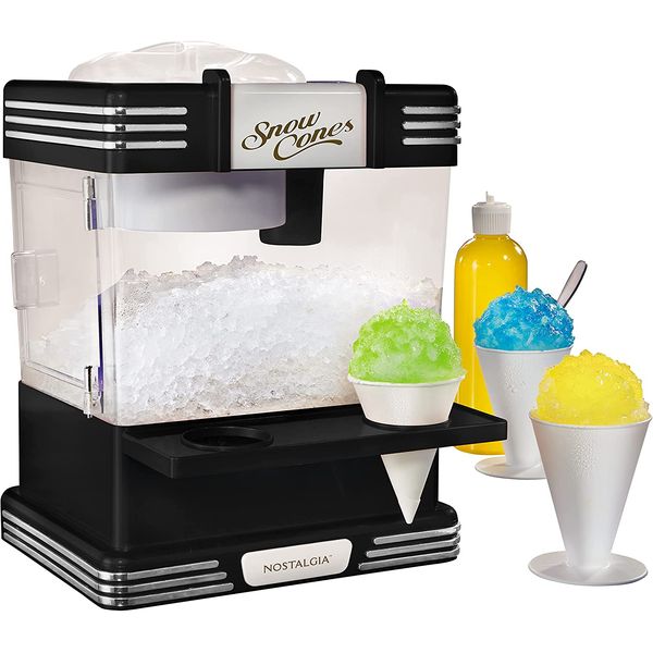 Nostalgia RSM602 Máquina de Raspadinha com 2 Copos de Cone e Colher, 110V, Preta
