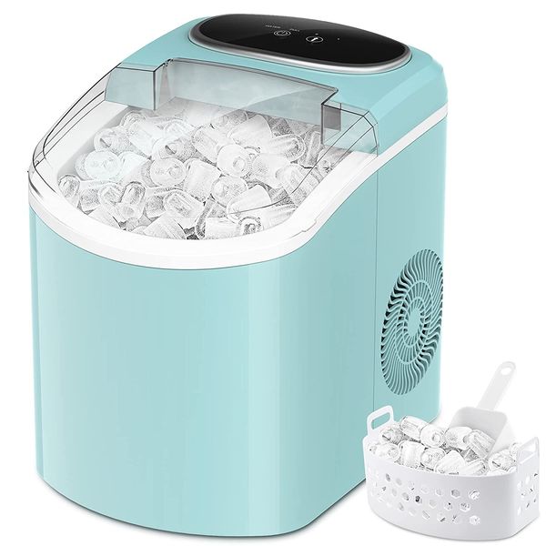 LifePlus Máquina de Gelo Automática Portátil até 12kg, 24H, 110V, Azul Claro