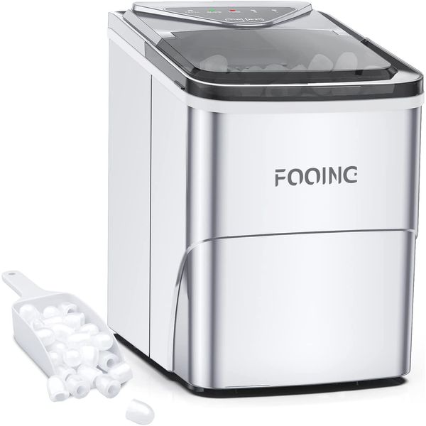 FOOING Máquina de Gelo Automática Portátil até 12kg, 24H, 110V, Prata
