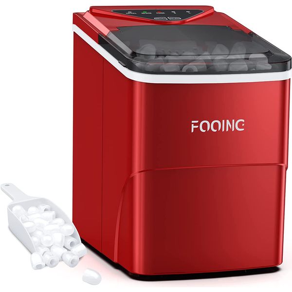 FOOING Máquina de Gelo Automática Portátil até 12kg, 24H, 110V, Vermelho