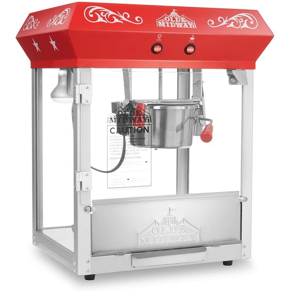 Olde Midway Máquina de Pipoca com Panela Antiaderente, 110V, 640W, Vermelho