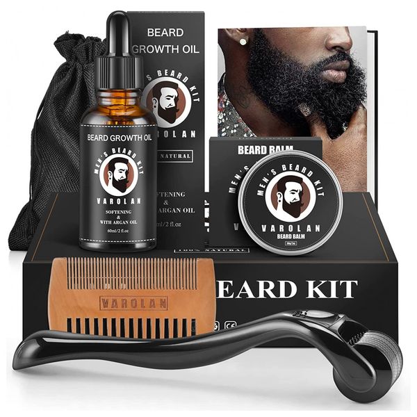 Varolan Kit para Barba Profissional Portátil com Cera e Pente, 5 Itens