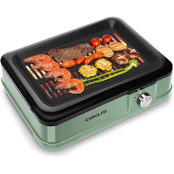 COKLAI Churrasqueira Elétrica Antiaderente, Aço Inoxidável, 1660W, 110V, Verde