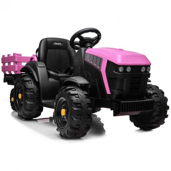JOYMOR Trator Elétrico 1 Assento 12V, com Luzes de LED, Rosa