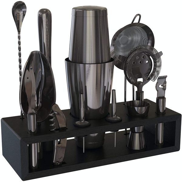 Highball Chaser Kit Bn Profissional 13 Peças em Aço Inoxidável com Suporte, Dourado