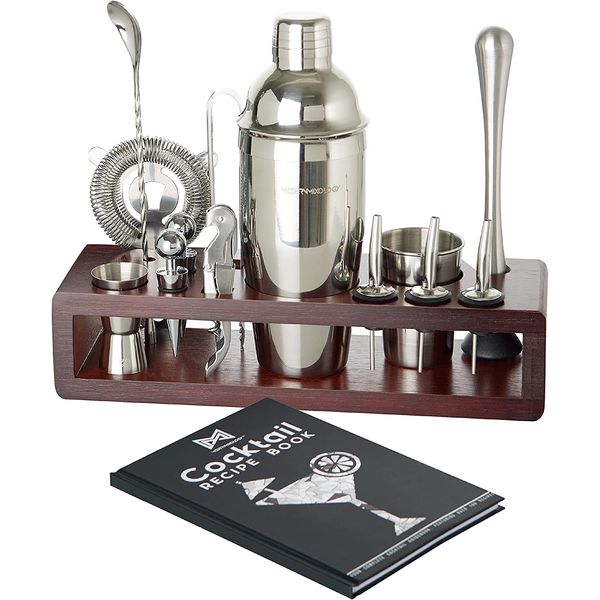 Modern Mixology Kit Bn Profissional 24 Peças em Aço Inoxidável com Suporte e Livro de Receitas