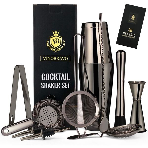 VB VINOBRAVO Kit Bn Profissional 11 Peças em Aço Inoxidável com Livro de Receitas, Preto