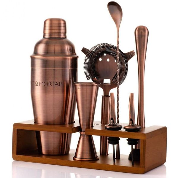 MintMortar Kit Bn Profissional 7 Peças em Aço Inoxidável com Suporte, Marrom Bronze