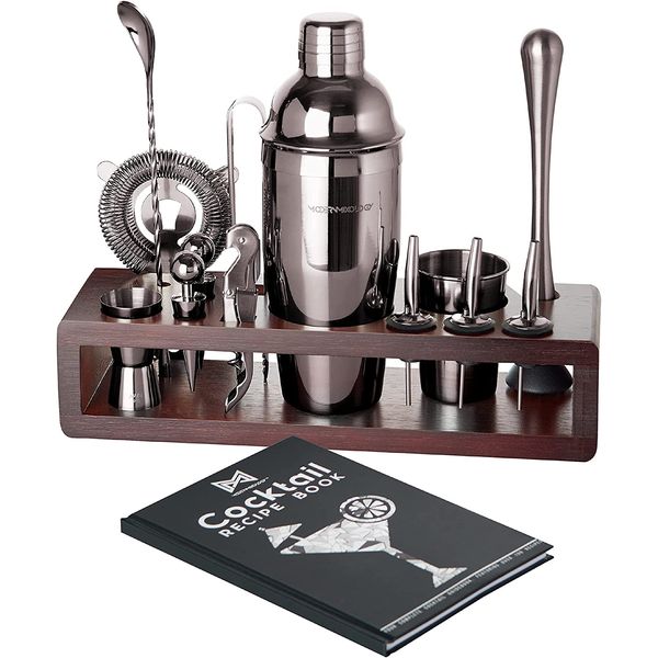 Modern Mixology Kit Bn Profissional 24 Peças em Aço Inoxidável com Suporte e Livro de Receitas