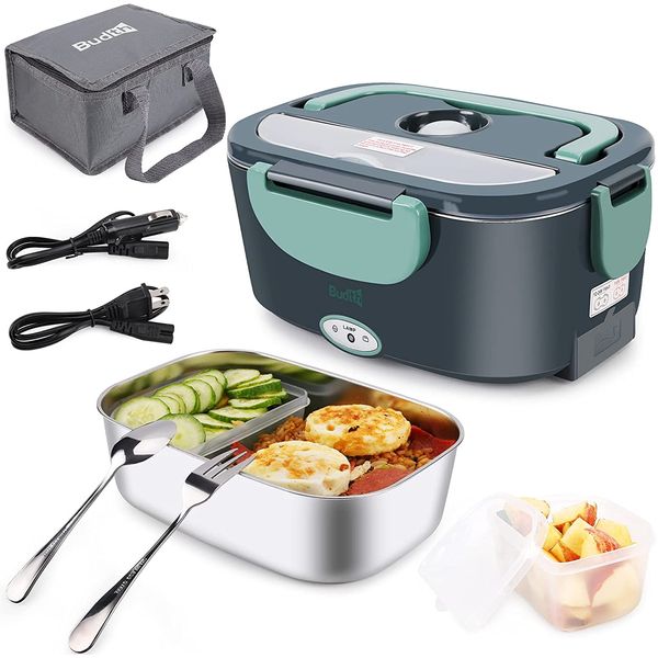 Budth Marmita Elétrica 3 em 1 Portátil 1.5L com Divisórias, 24, 12V, 110V 50W, Verde