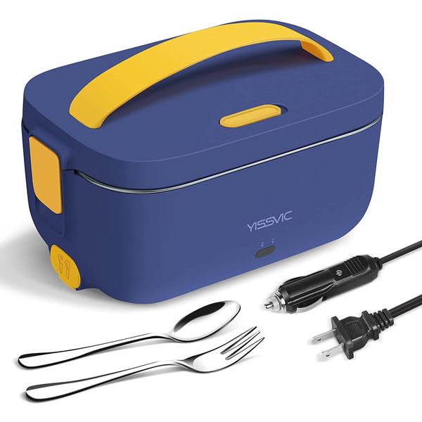 YISSVIC Marmita Elétrica 3 em 1 Portátil 1.5L com Divisórias, 24, 12V, 110V 40W, Azul