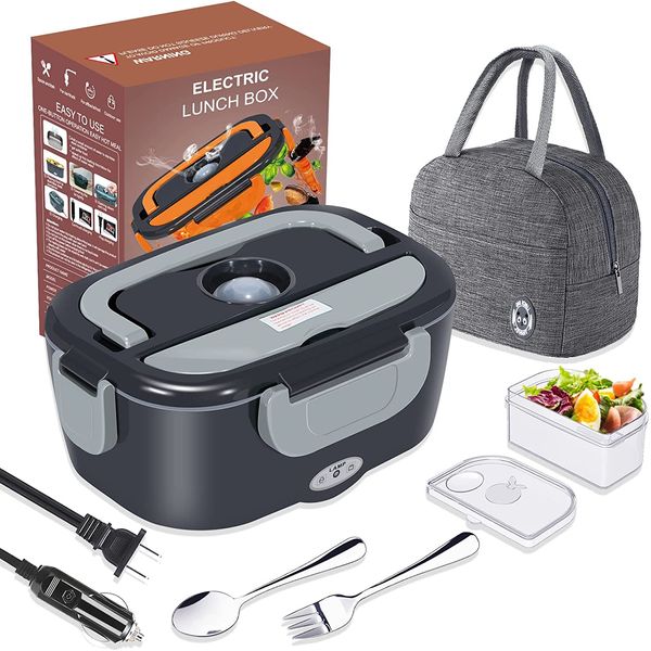PMALLCITY Marmita Elétrica 3 em 1 Portátil 1.5L com Divisórias, 24, 12V, 110V 60W, Verde
