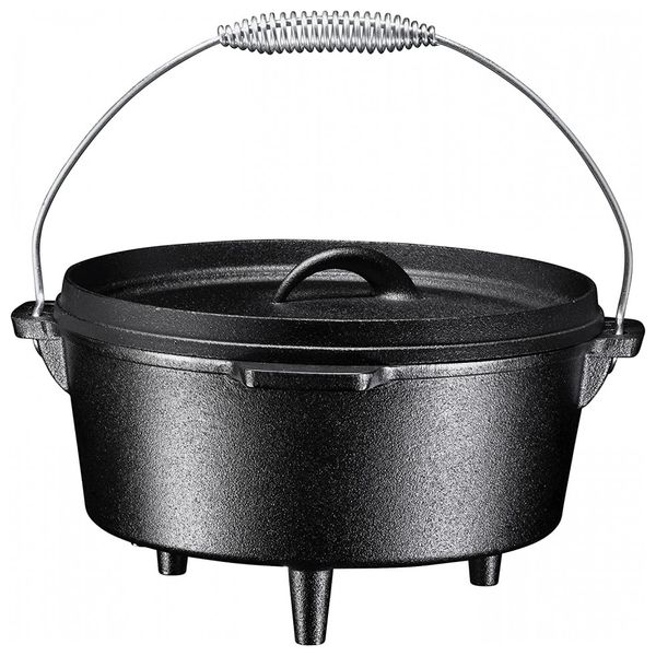 Bruntmor, 3 pernas de ferro fundido pré temperado Camping Flange tampa Forno holandês profundo, 8,5 quart com alça de metal