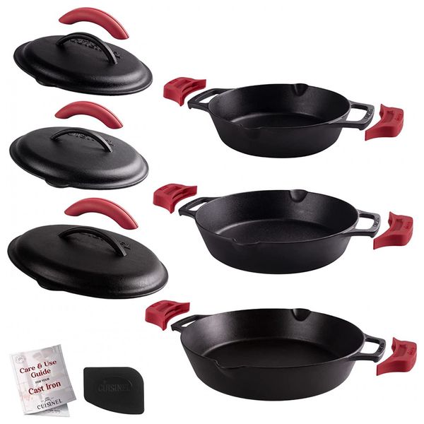 Panela de Ferro Fundido 4L Pré Temperada, com Alça de Silicone, CUISINEL, Preto