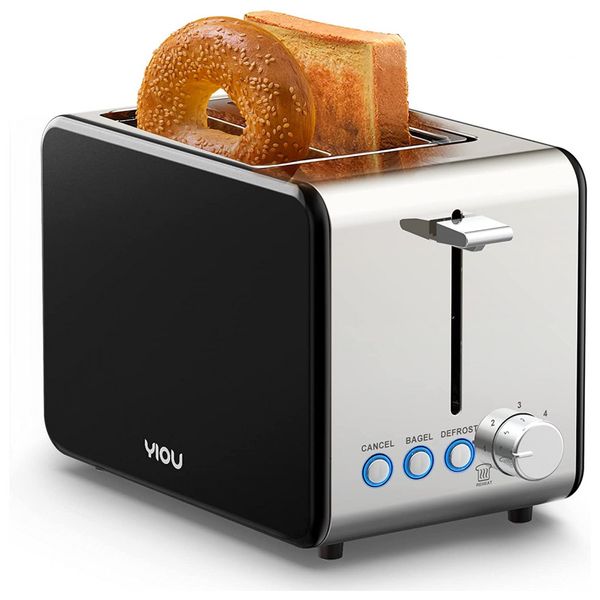 YIOU Torradeira Elétrica de 2 Fatias com 6 Níveis de Tostagem e Função Bagel, 110V, 900W, Vermelha