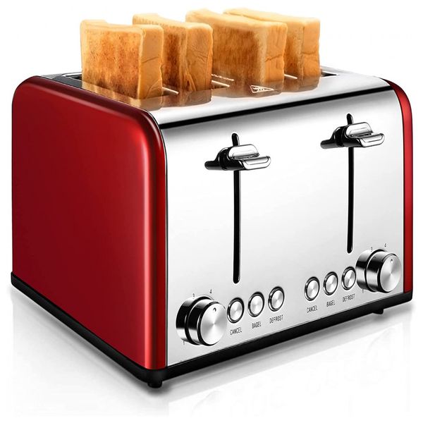 CUSIBOX Torradeira Elétrica de 4 Fatias com 6 Níveis de Tostagem e Função Bagel, 110V, 1650W, Preta