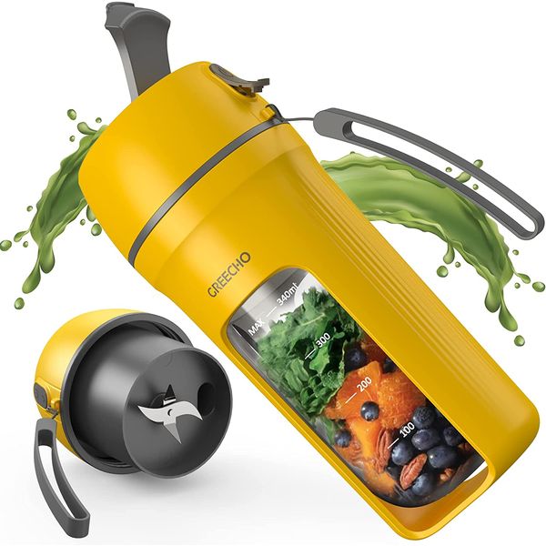 GREECHO JC 04 Liquidificador de Bancada Portátil 340 mL para Vitaminas, Recarregável, Amarelo