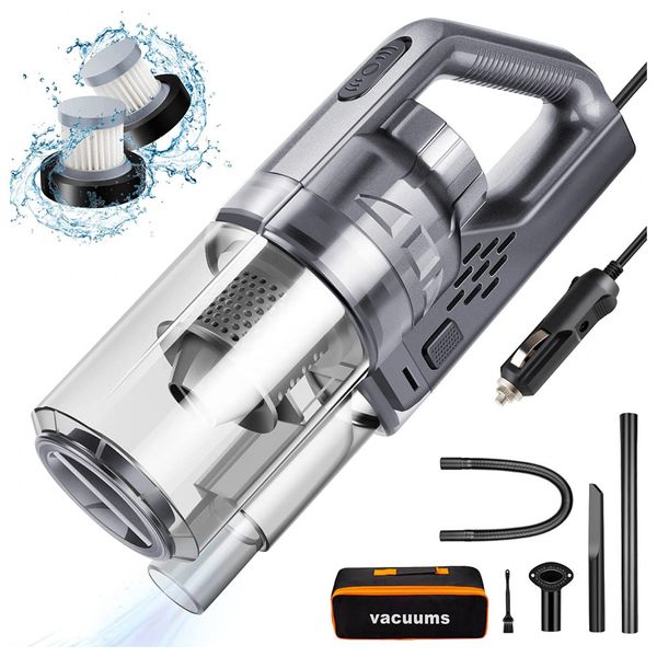 CherylonCar Aspirador de Pó Automotivo 12V Portátil e Recarregável com Acessórios e Estojo, Preto