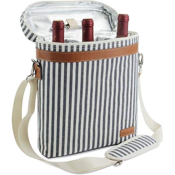Zormy Bolsa Térmica Para Transporte de Vinhos até 3 Garrafas com Abridor e Saca Rolhas, Azul e Branca