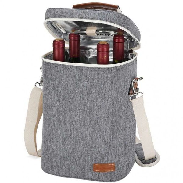 Zormy Bolsa Térmica Para Transporte de Vinhos até 4 Garrafas com Abridor, Cinza
