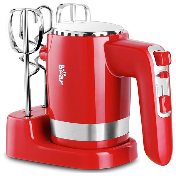 Bear Batedeira de Mão com 5 Velocidades e Acessórios, Aço Inoxidável, 110V 300W, Azul