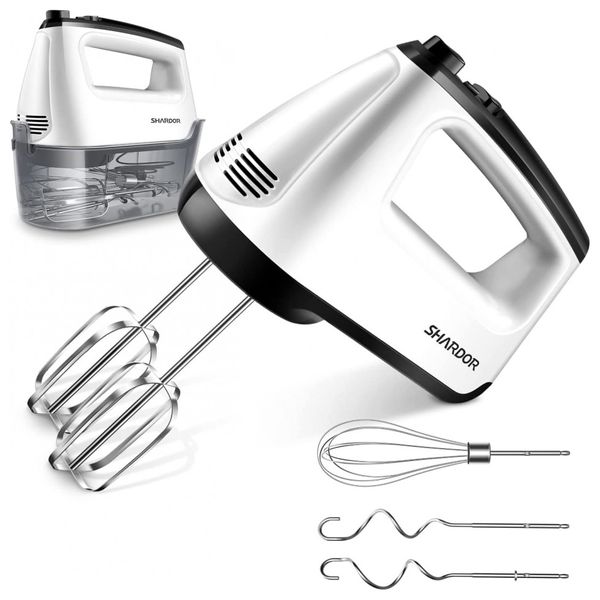 SHARDOR Batedeira de Mão com 6 Velocidades e 5 Acessórios, Aço Inoxidável, 110V 250W, Preta
