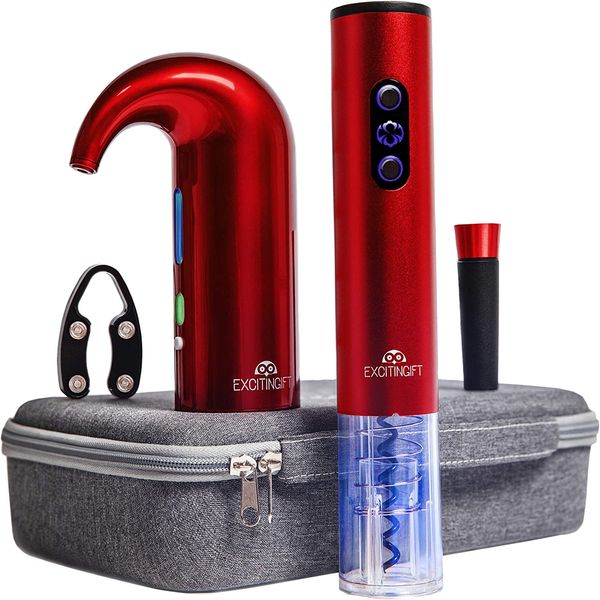 EXCITINGIFT Abridor e Areador de Vinho Elétrico e Automático, Recarregável, Vermelho