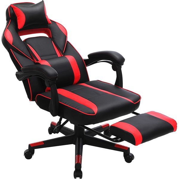 SONGMICS Cadeira de Escritório Gamer Reclinável e Ergonômica com Apoio para Lombar, Azul e Preta