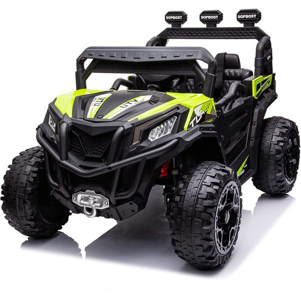 sopbost Carro, Carrinho 4X4 Off Road 2 Assentos, Recarregável com Controle Remoto 2.4G, 12V, Verde