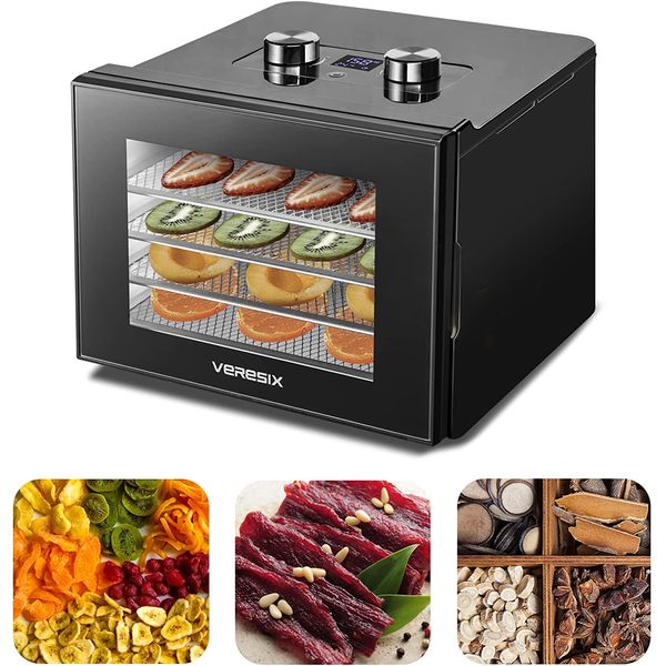 VERESIX Máquina desidratadora de Alimentos c, 6 Bandejas, Aço Inoxidável, 400W, 110V, Preta