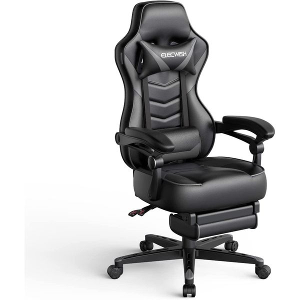 ELECWISH Cadeira de Escritório Gamer, Giratória Reclinavel, Couro Sintético, Preta