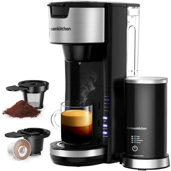 Bonsenkitchen CM8002 Maquina de Café Profissional 2 em 1, 1.2L, 15 Bar, 900W, 110V, Preta