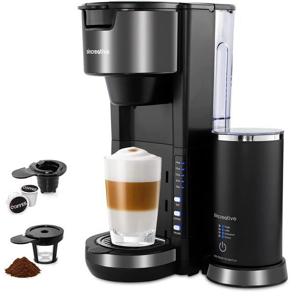 Sincreative Maquina de Café Profissional 1.5L, Aço Inoxidável, 20 Bar, 1000W, 110V, Preto