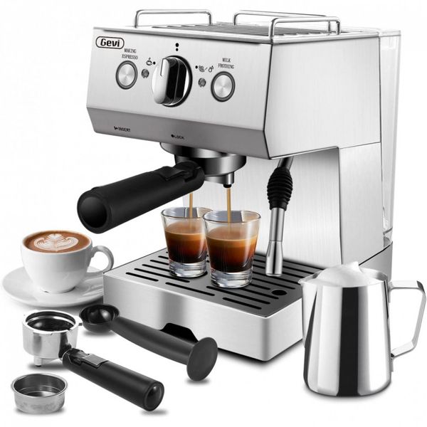 Cafeteira Elétrica GEVI Profissional 1.5L,15 Bar, com Controle de Temperatura 1100W, 110V, Prata