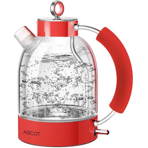 ASCOT Chaleira Elétrica de Vidro 1.7L, Aço Inoxidável, 1500W, 110V, Verde