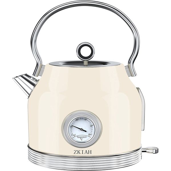 ZKIAH Chaleira Elétrica 1.7L, Aço Inoxidável, c, Desligamento Automático e Interruptor de LED, 110V, 1200W, Bege