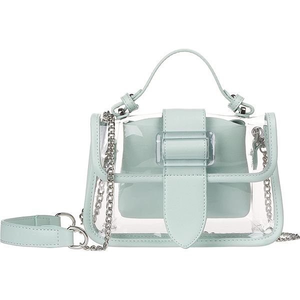 KooJ Bolsa Feminina de Ombro 2 em 1 Transparente, Azul Pastel