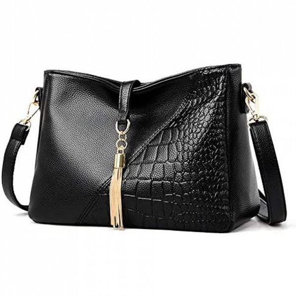 Sestp Bolsa Feminina de Ombro Clássica, Couro Sintético, Preta