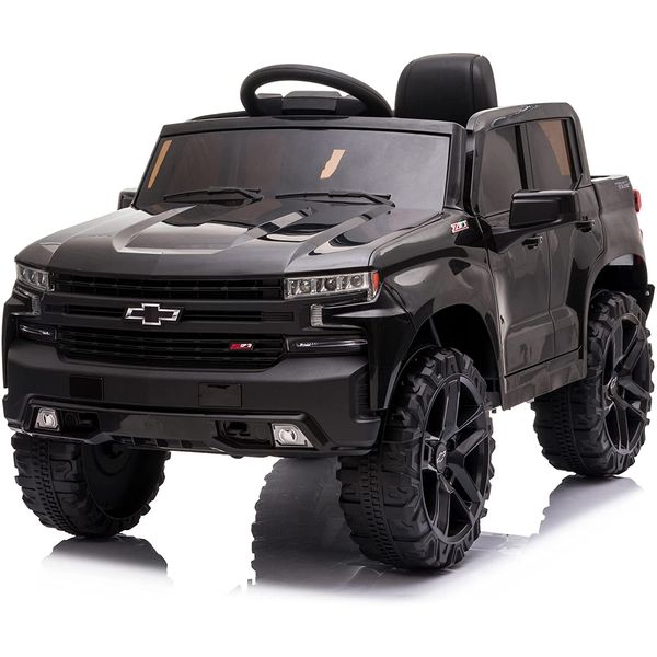Kidzone Carro Elétrico Caminhonete, 1 lugar, 12V, c, controle remoto, USB MP3, 3 km, h, 3 a 7 anos, Preto