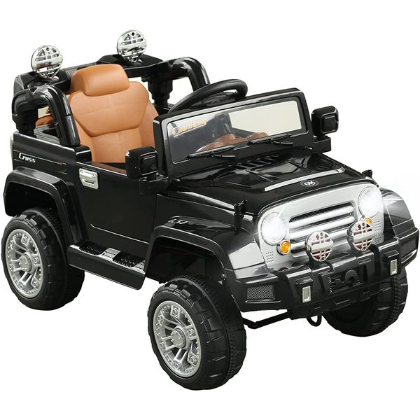 Aosom Carrinho, Carro Elétrico Jeep, 1 lugar, 12V, c, controle remoto, USB MP3, 3 km, h, 2 a 6 anos, Preto