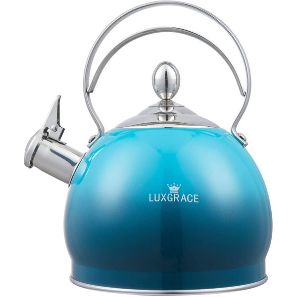 LUXGRACE Chaleira 2L com Apito e Cabo ergonômico, Aço Inoxidável, Azul