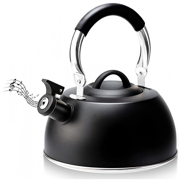 Towa Chaleira 3L com Apito e Cabo ergonômico, Aço Inoxidável, Preta
