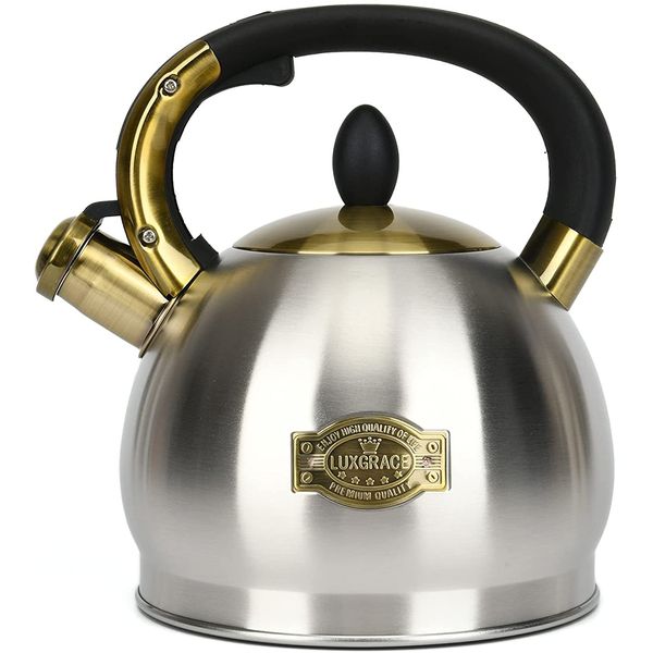 LUXGRACE Chaleira 2L com Apito e Cabo ergonômico, Aço Inoxidável, Cinza