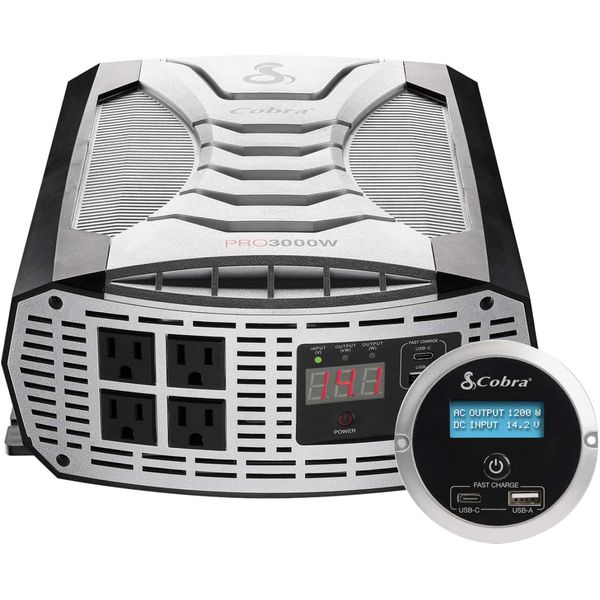Cobra CPIALCDG1 Inversor de Potência Automotivo 3000W, 4 Tomadas, 2 Porta USB e Controle Remoto