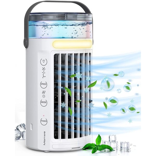Manwe Climatizador 4 em 1 Portátil 450 mL com 3 Velocidades, Recarregável, Branco