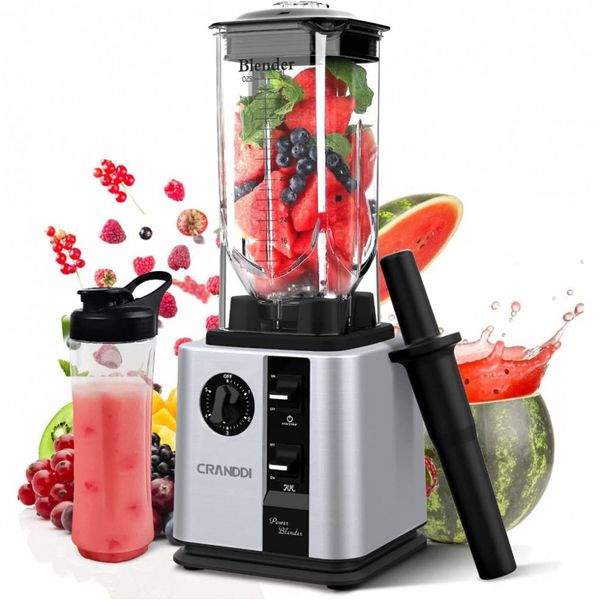 CRANDDI Liquidificador de Bancada Profissional c, 9 Velocidades, 1800W, Prata