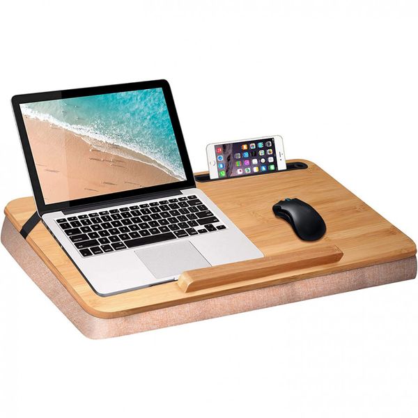 Mesa de colo superdimensionada, bandeja portátil de bambu para desktops wishac