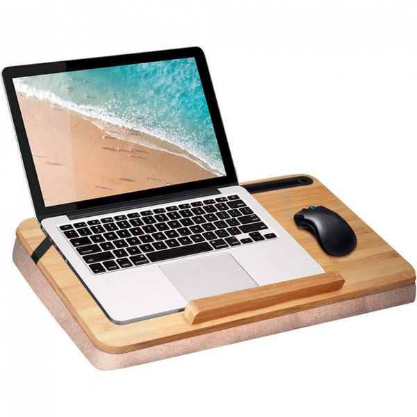 Wishacc Mesa de colo de Madeira de Bambu com Almofada Ajustável