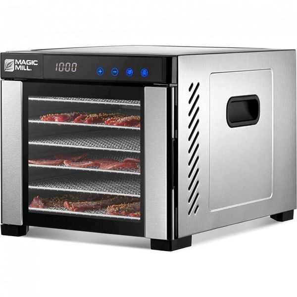 Desidratadora de Alimentos Magic Mill, 6 Bandejas, Aço Inoxidável, Prata, Preto 110V